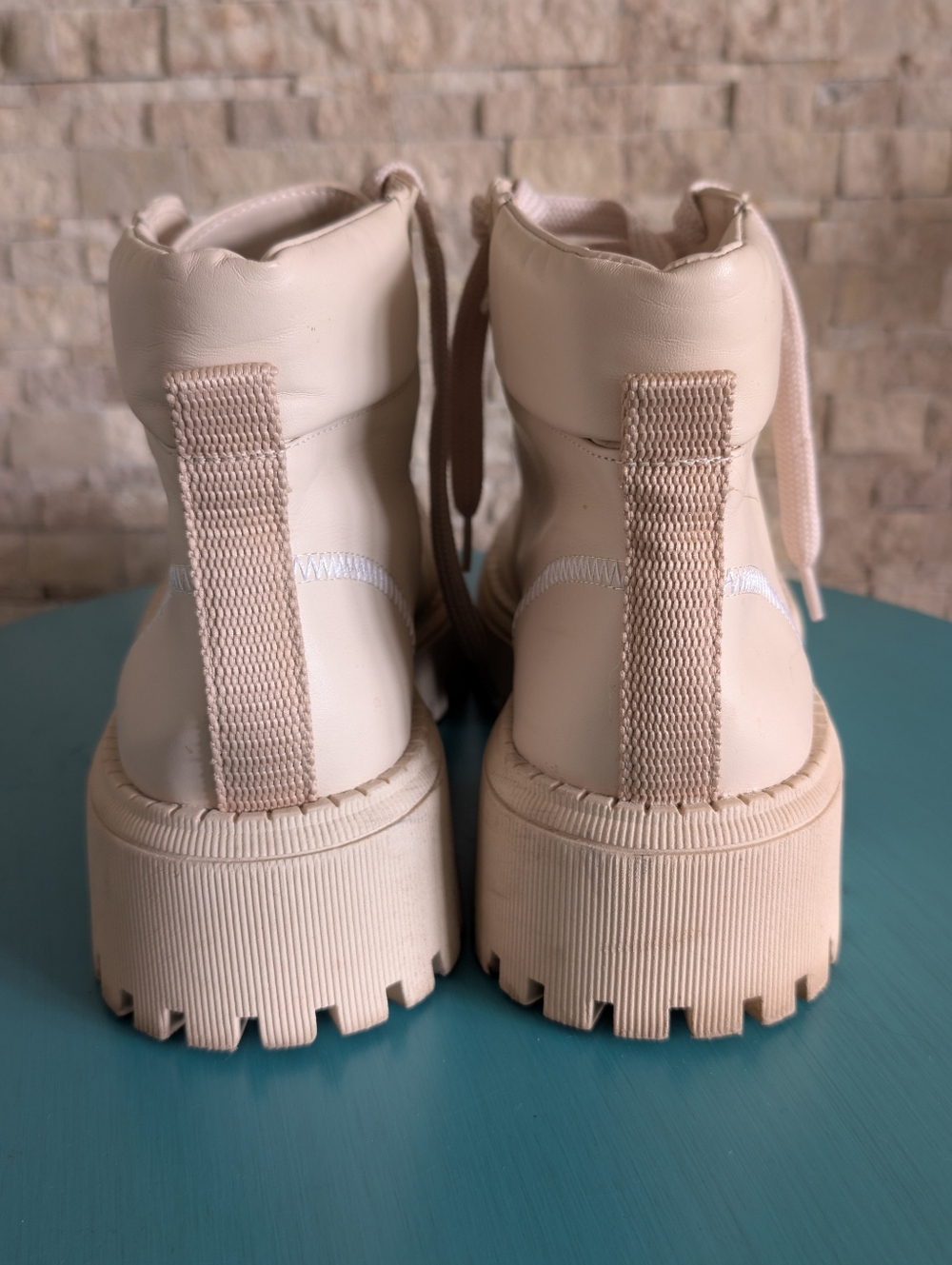 Arezzo Beige Chunky Combat Boots Minimalist Platform Lug Sole EU 42 US W 11.5 image 5